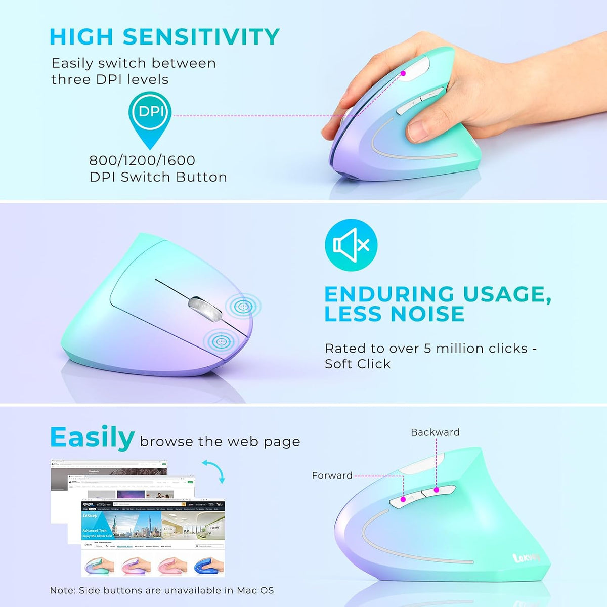Lekvey Ratón ergonómico, ratón inalámbrico vertical USB C recargabl...