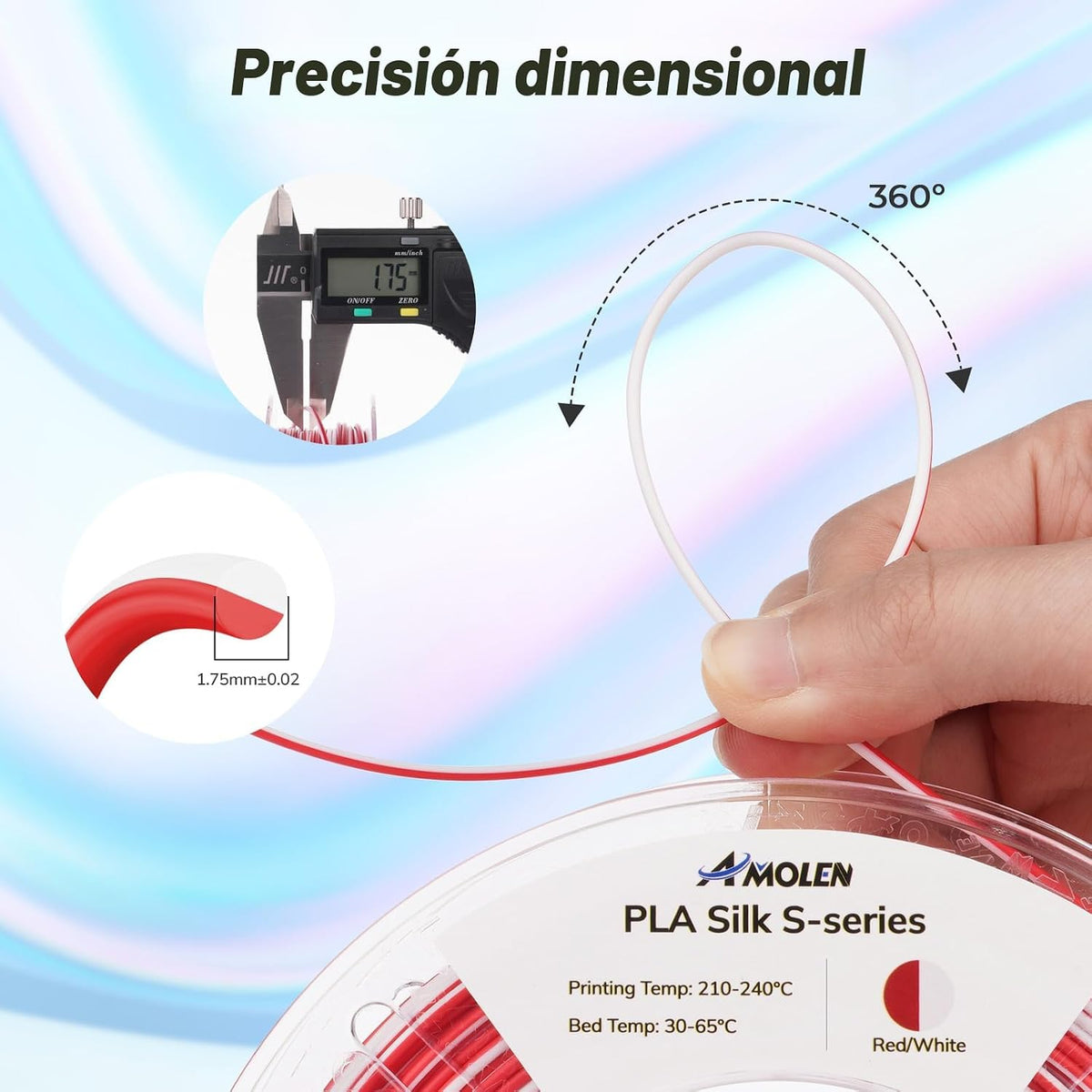 AMOLEN Paquete de filamento PLA para impresora 3D de seda, paquete...