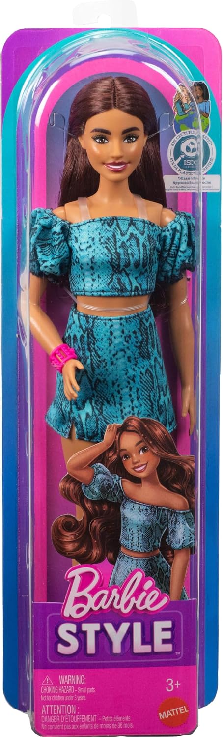 Barbie Fashionistas Style Doll #250 con cabello castaño, con falda...