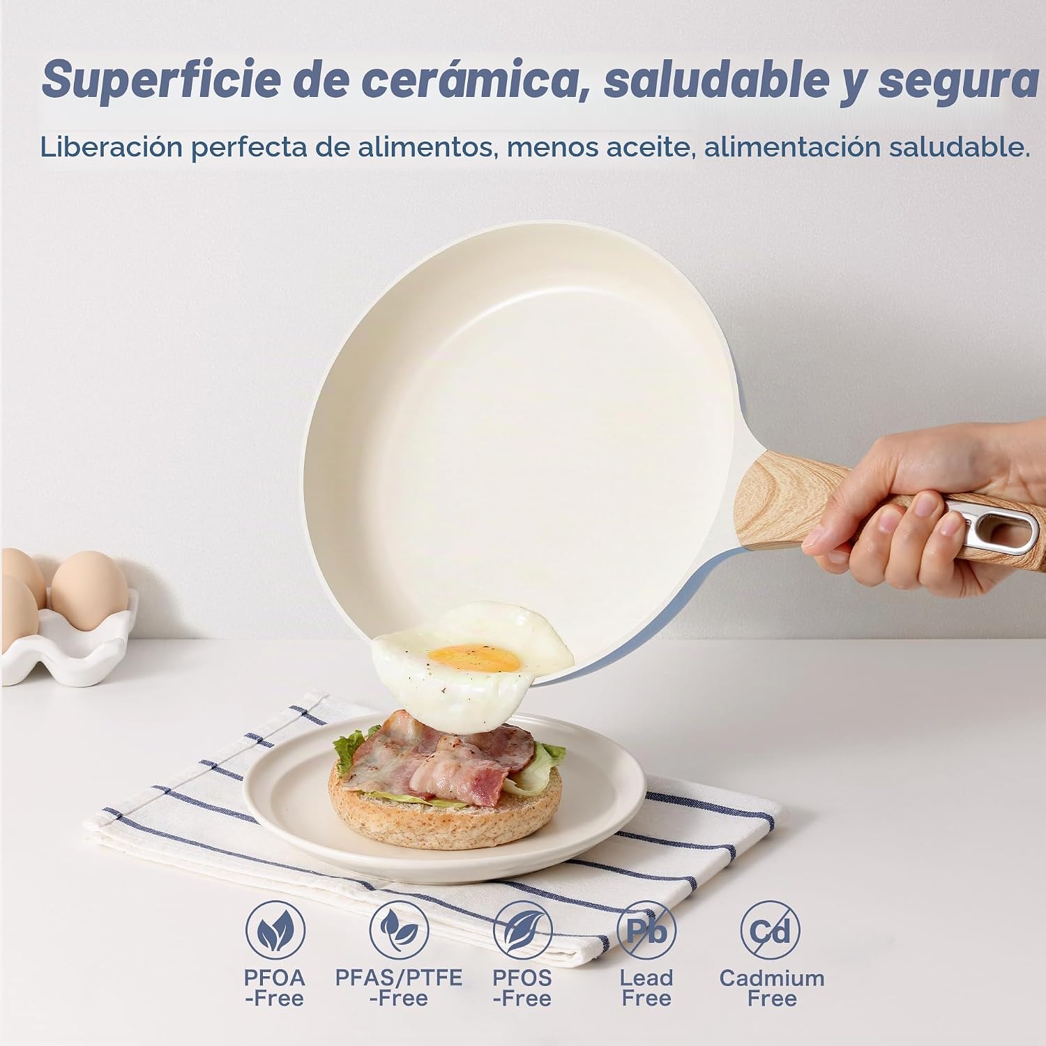 SENSARTE Juego de ollas y sartenes de cerámica antiadherentes, jueg...
