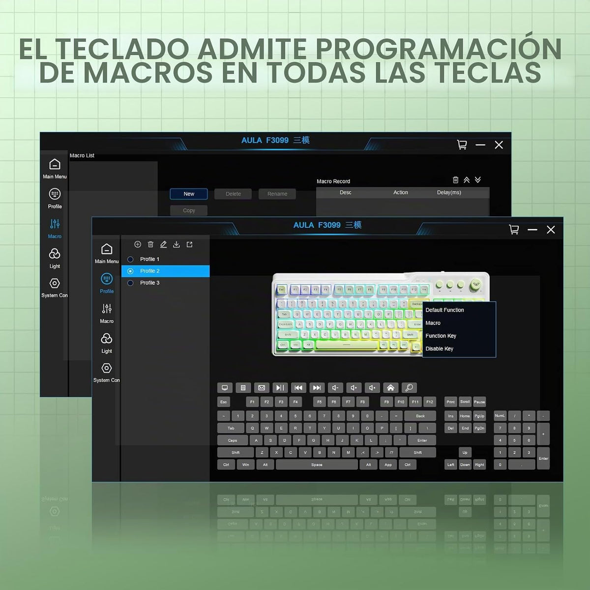 Teclado inalámbrico Aula F3099 con mando multimedia, teclado tri-mo...