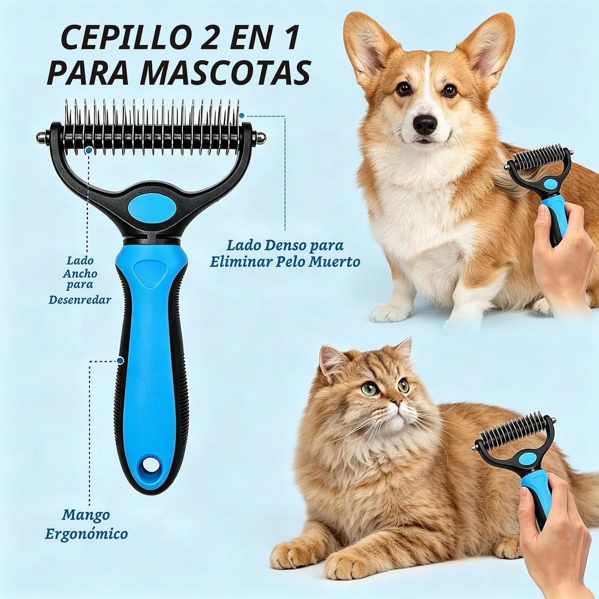 Peine desenredante para mascotas para perros y gatos, rastrillo de...