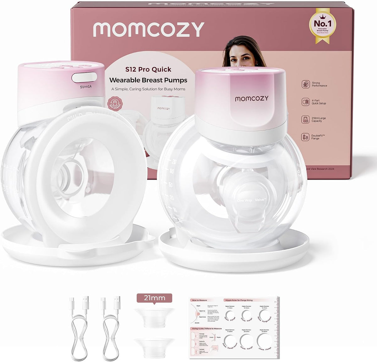 Momcozy S12 Pro - Extractor de leche rápido, brida de 0.94 pulgadas...