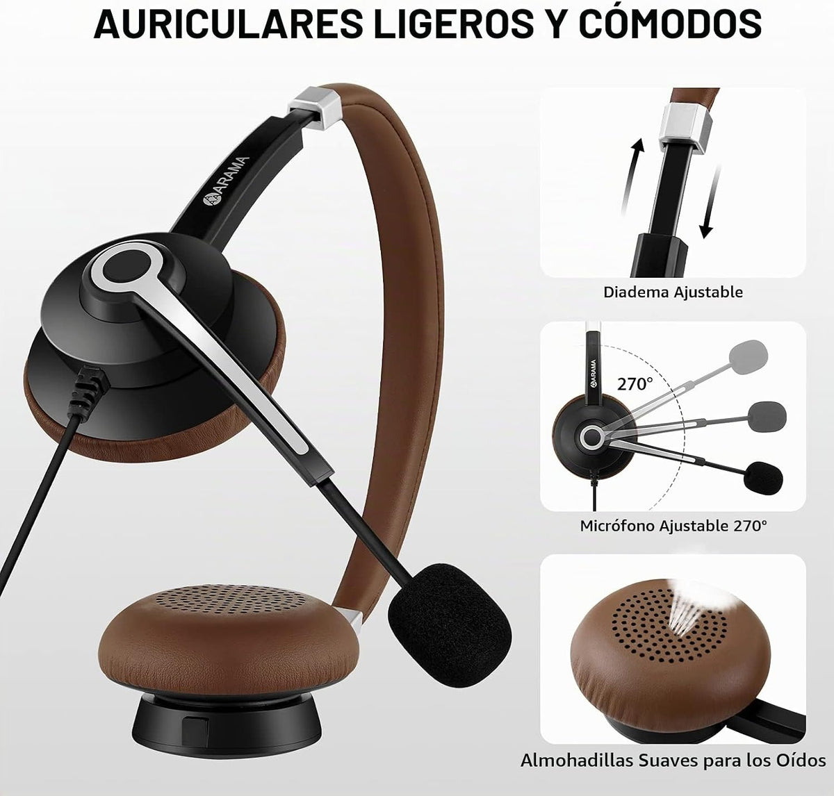 Arama Auriculares USB con micrófono para PC, USB-C\/A y conector de...