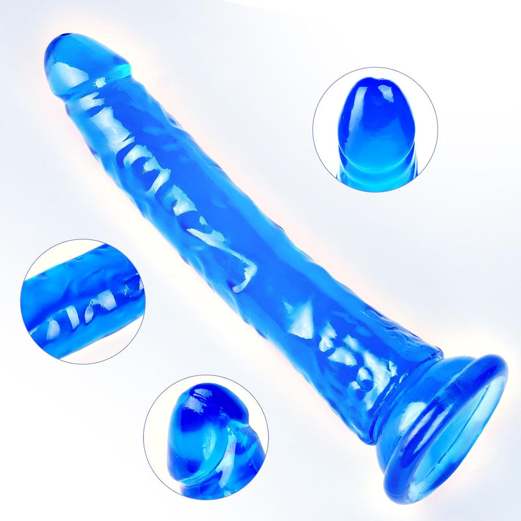 Juego de consolador realista azul de 3 tamaños (pequeño, grande, ex...