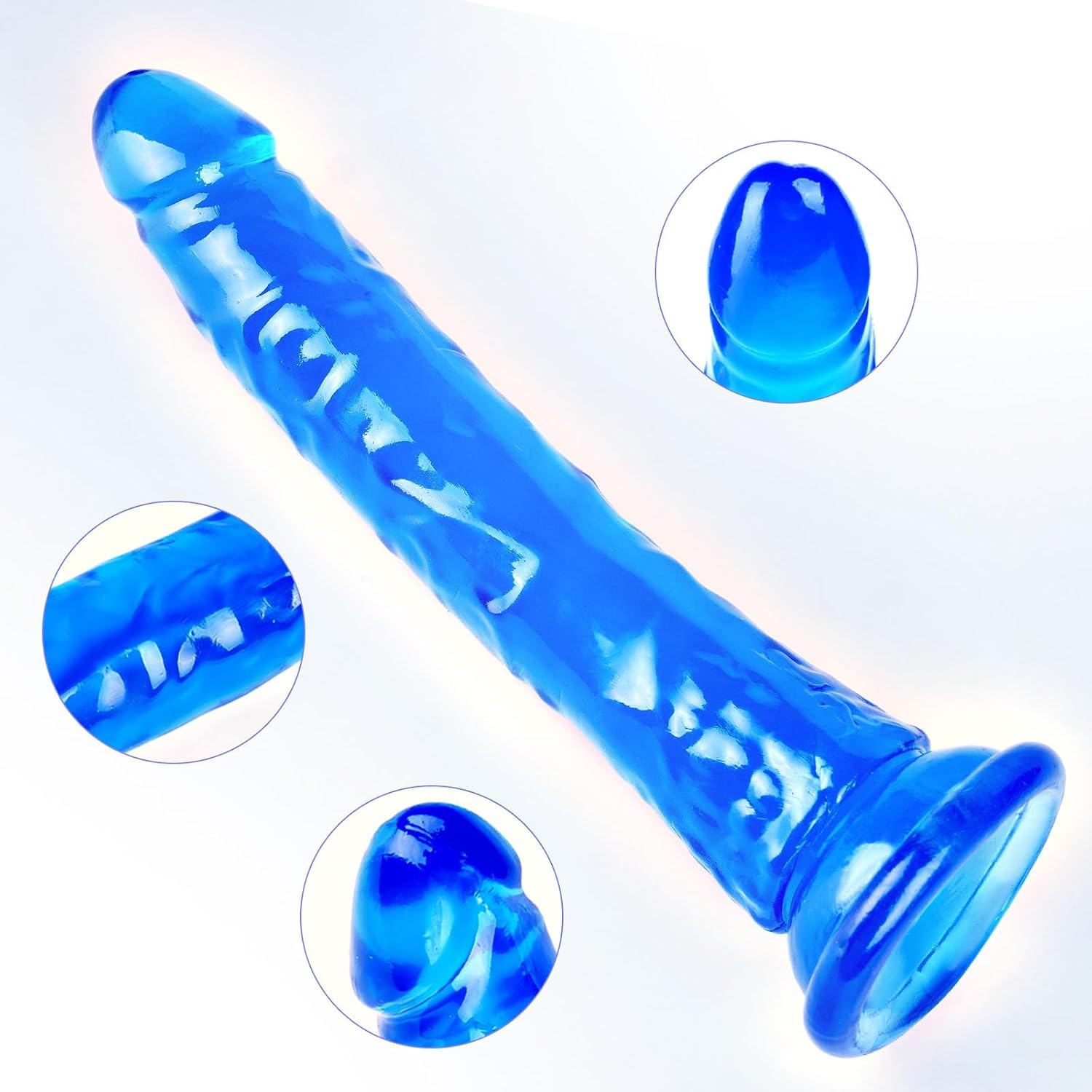 Juego de consolador realista azul de 3 tamaños (pequeño, grande, ex...