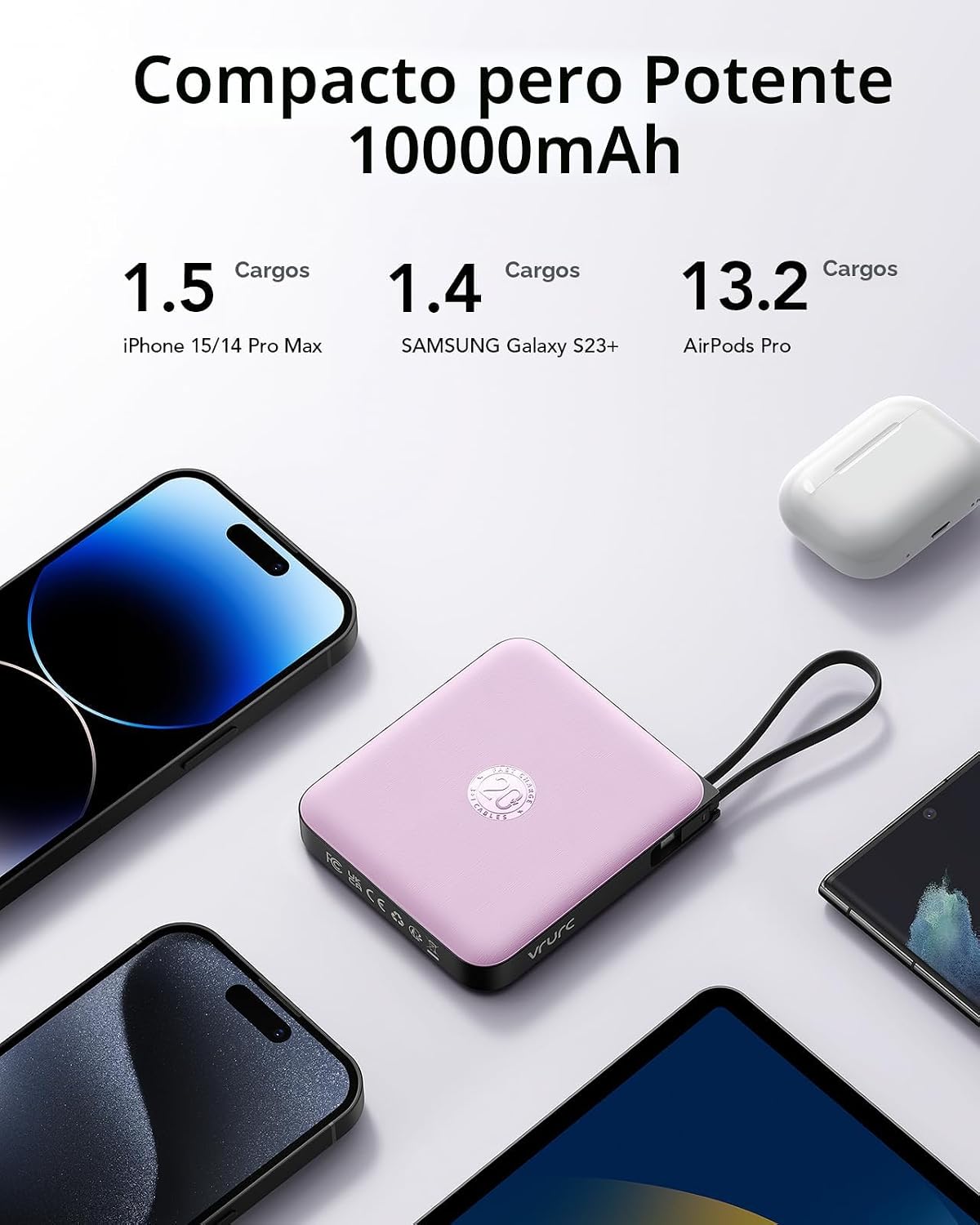 VRURC Cargador portátil Batería de 10000 mAh, Banco de energía para...