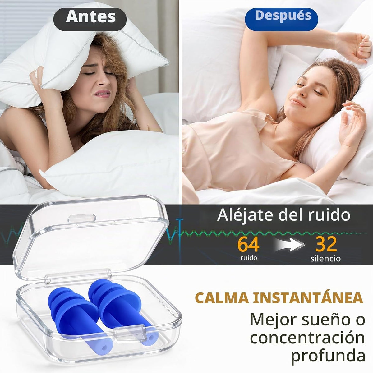 Leffis 100 pares de tapones de silicona reutilizables para dormir c...