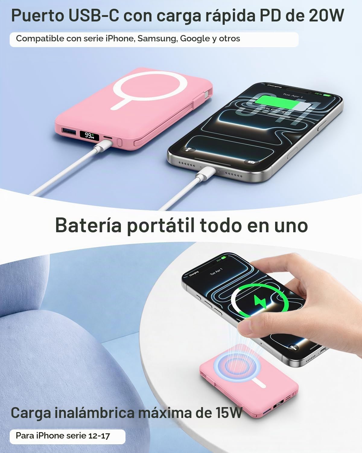 Gawegar para cargador portátil MagSafe, banco de energía magnético...