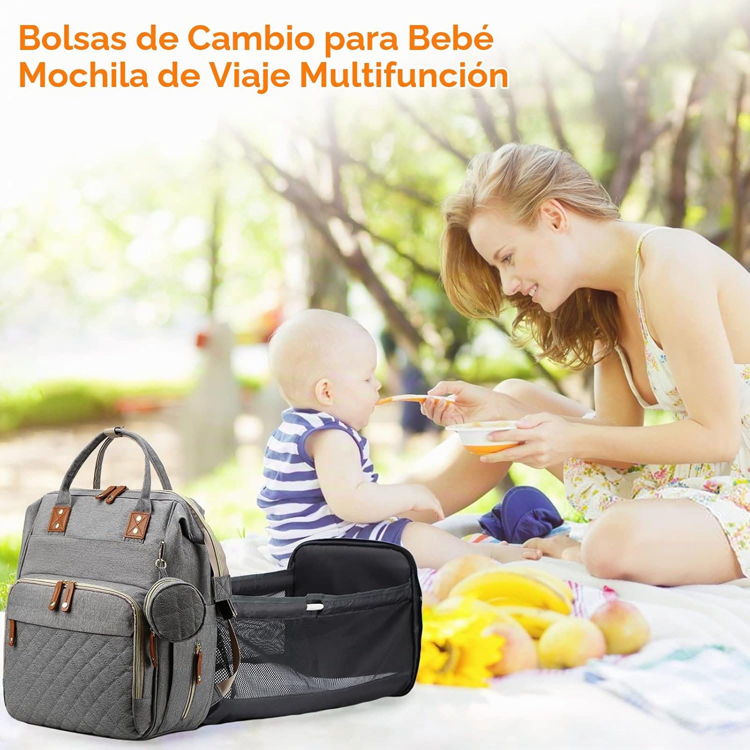 Lamroro Bolsa de pañales con cambiador, mochila de pañales 3 en 1 p...