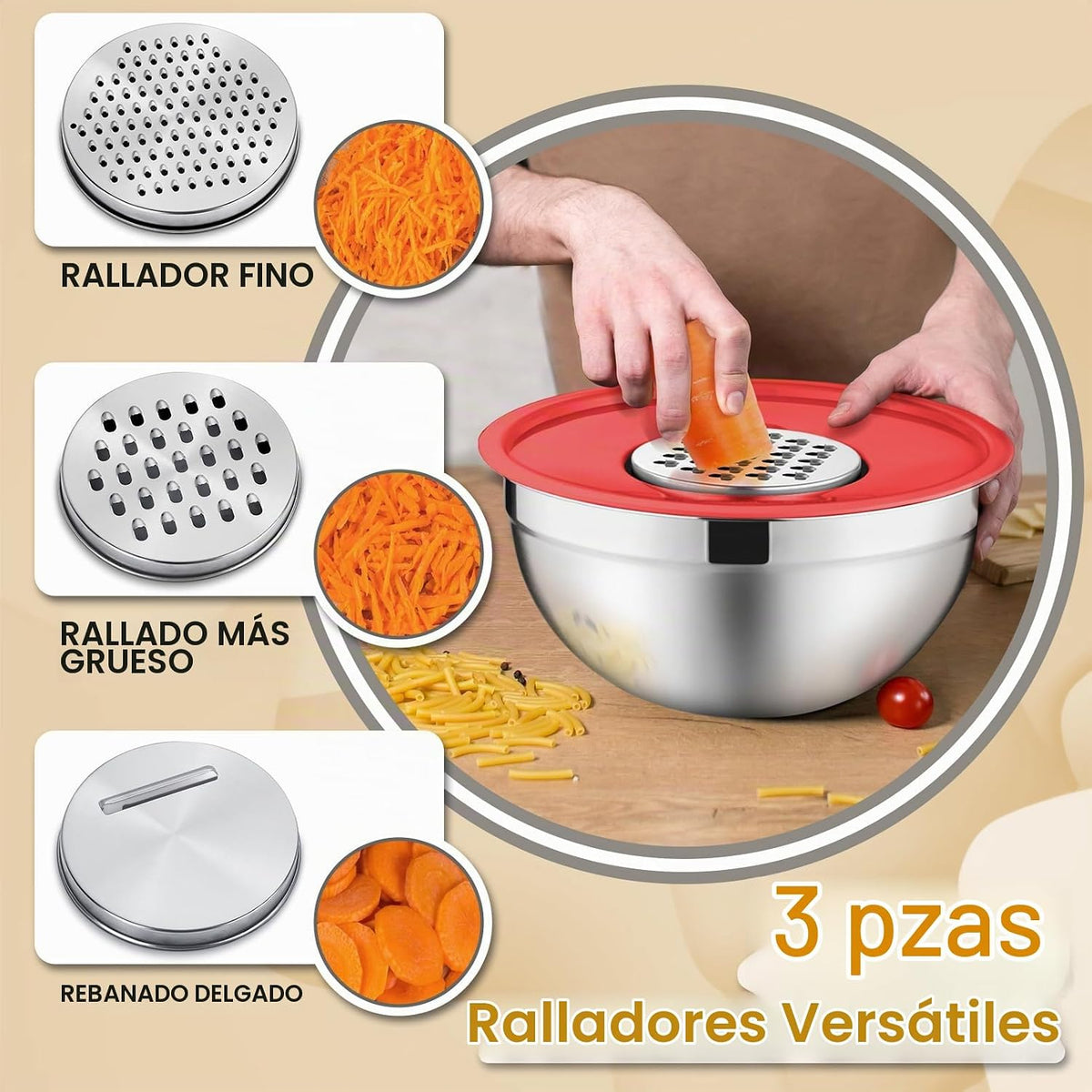 P&amp;P CHEF Juego de 6 tazones para mezclar con tapas, de acero in...