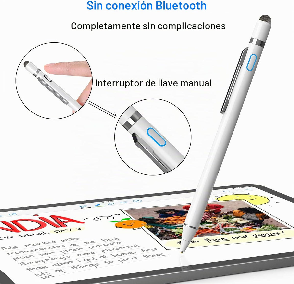 NTHJOYS Lápiz digital recargable 2 en 1 de punta fina para iPhone\/...