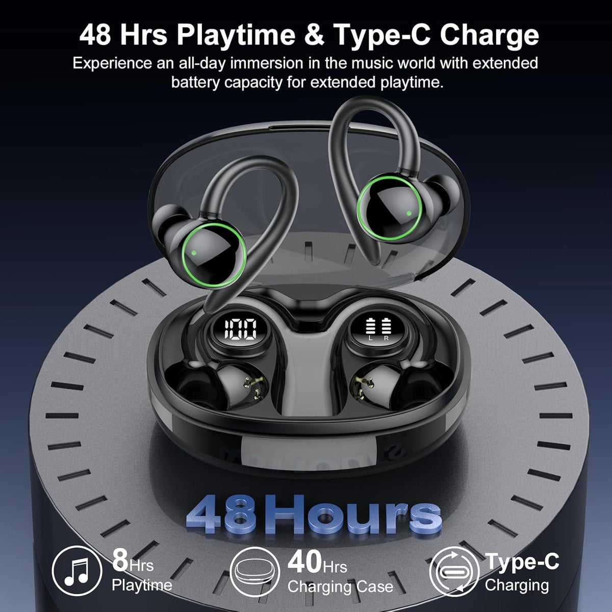 Auriculares inalámbricos, Bluetooth 5.4 Auriculares deportivos sobr...