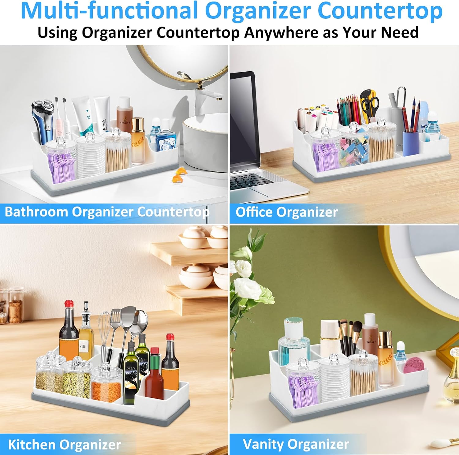 Organizador de mostrador de baño, soportes grandes de silicona blan...