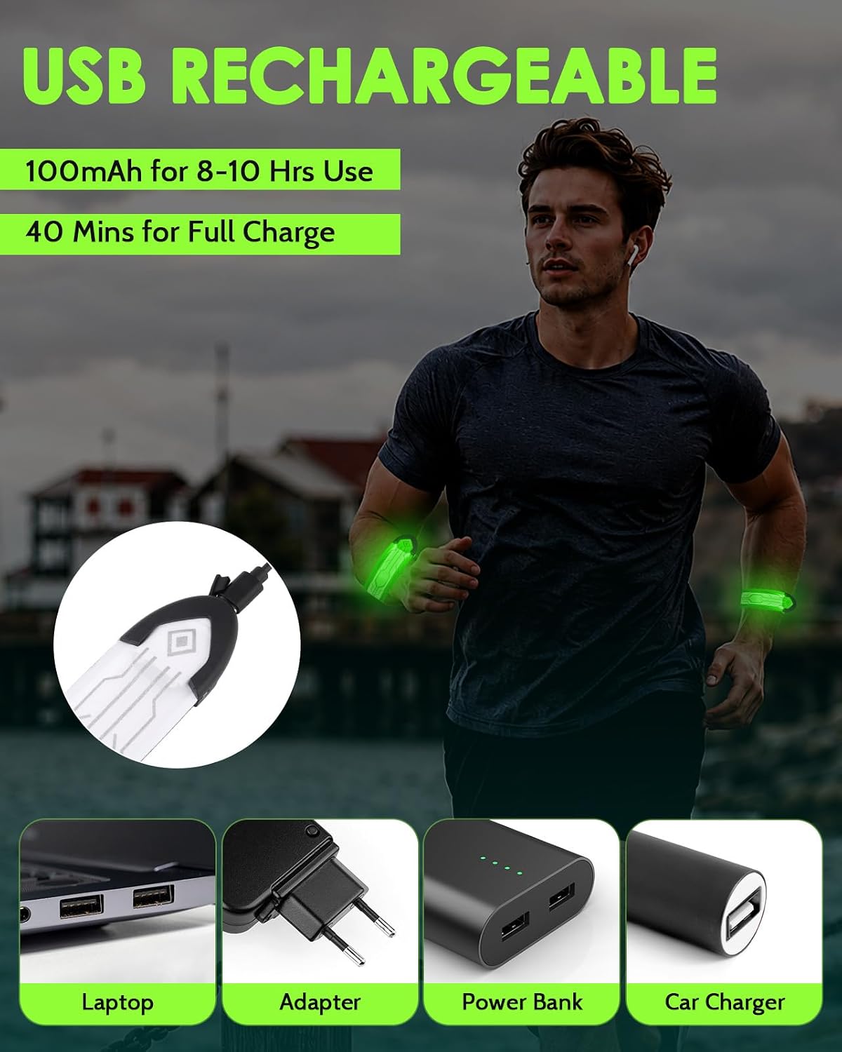 Fitense Paquete de 2 brazaletes LED recargables, regalos para adole...