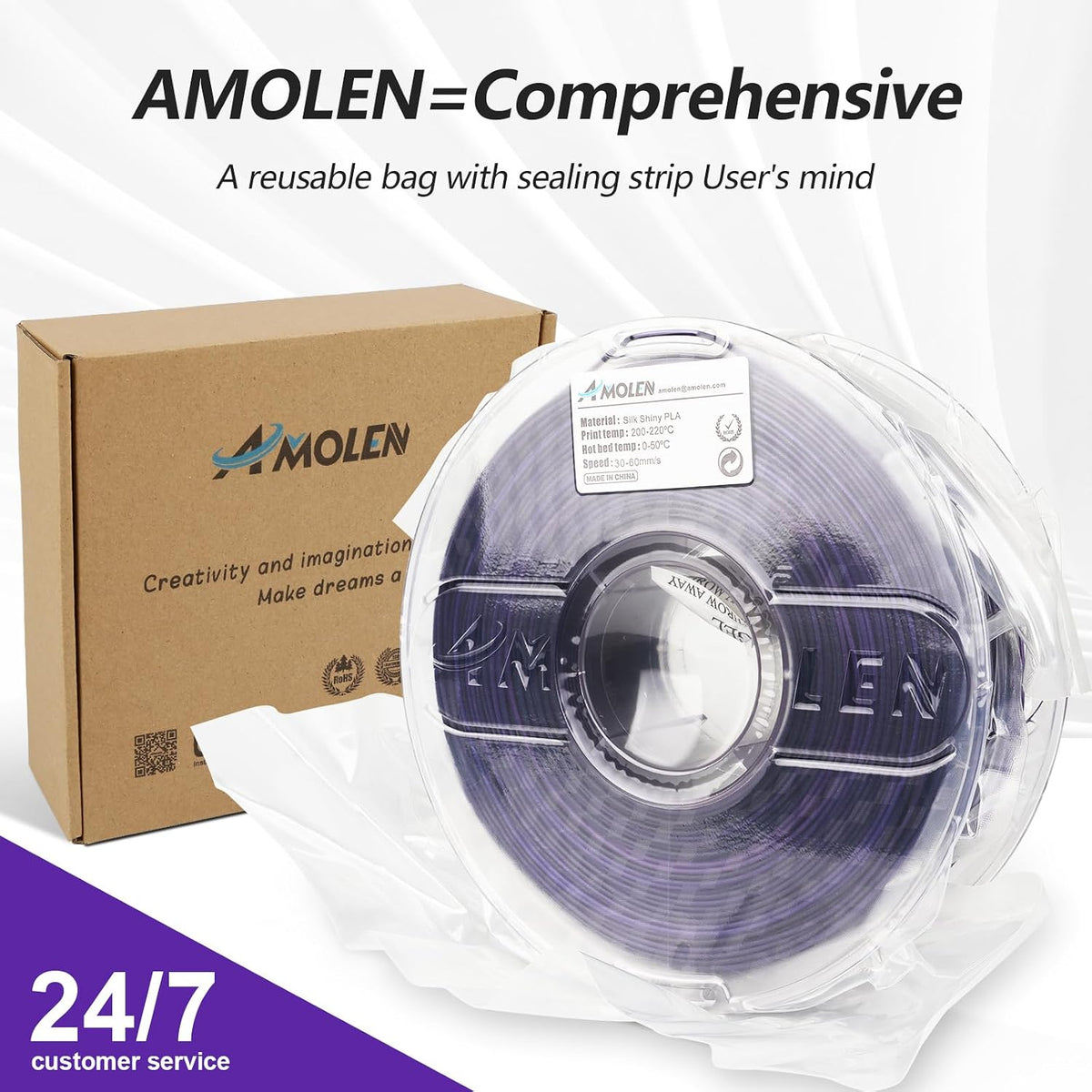 AMOLEN - Filamento PLA para impresora 3D de 0.069 pulgadas, filamen...