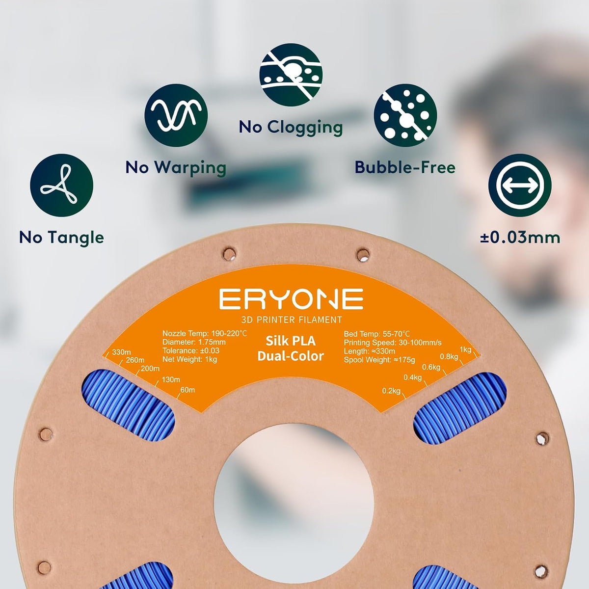 ERYONE Filamento PLA de Seda de Doble Color para Impresora 3D 1.75m...