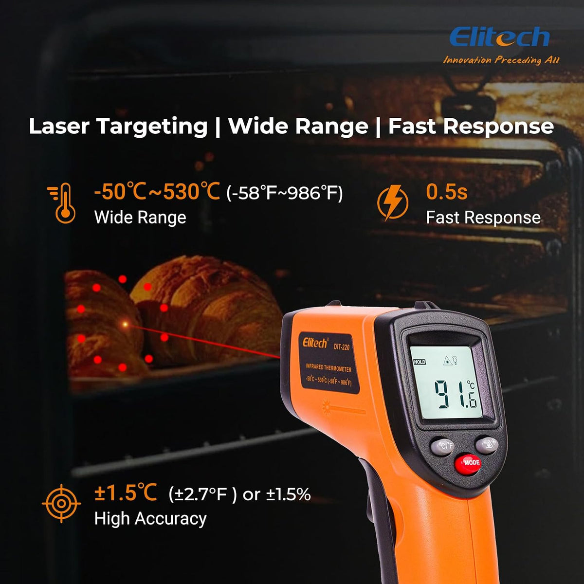 Elitech Pistola de temperatura láser, termómetro infrarrojo digital...