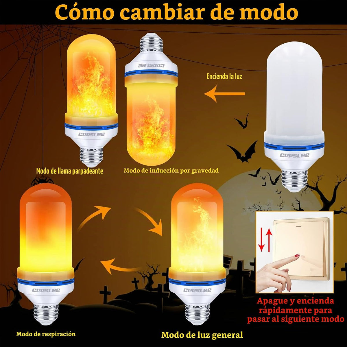 CPPSLEE Bombillas LED de llama mejoradas, 4 modos de luz parpadeant...