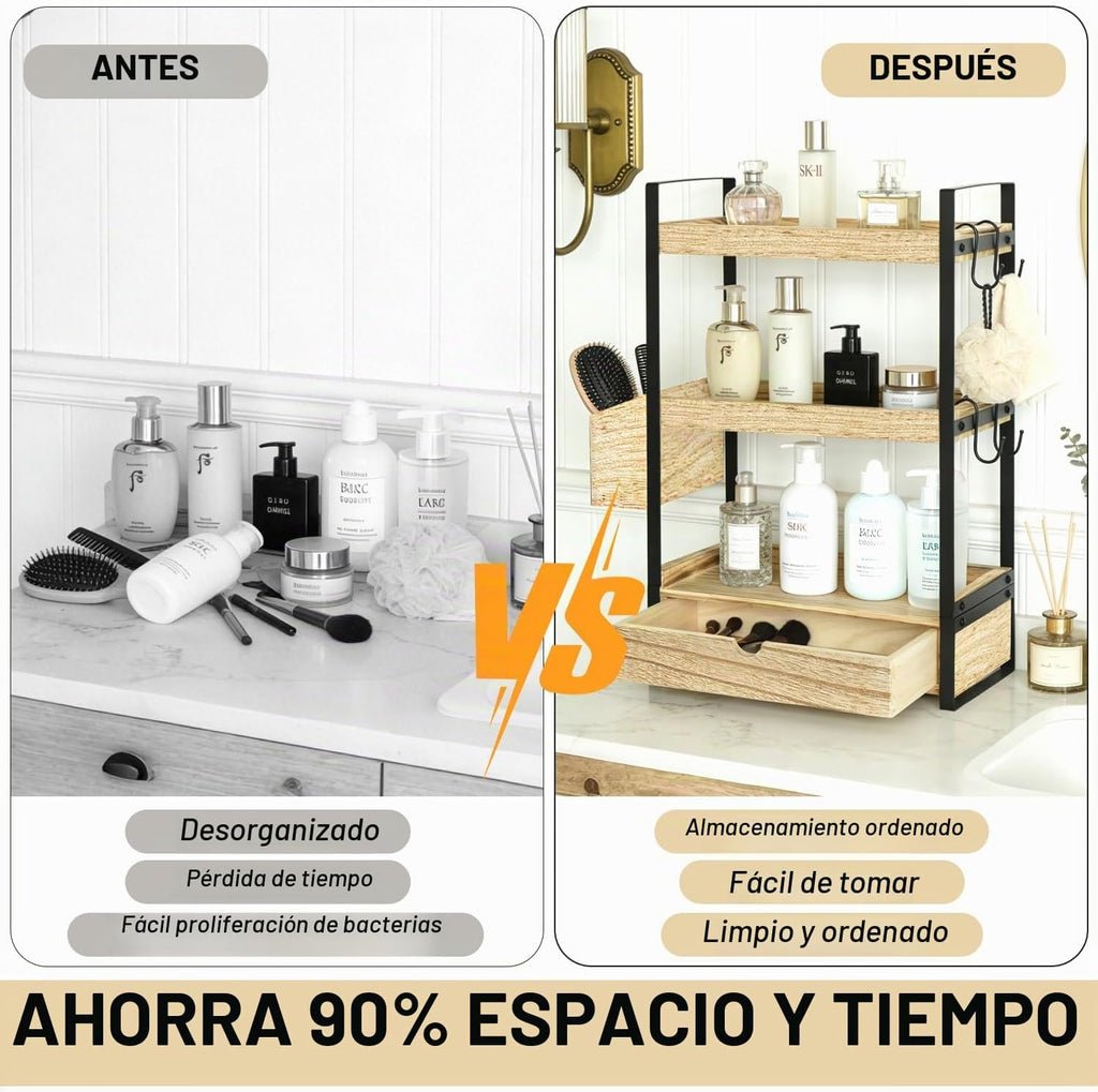 Organizador de encimera de baño de 3 niveles con cesta de cajón y g...