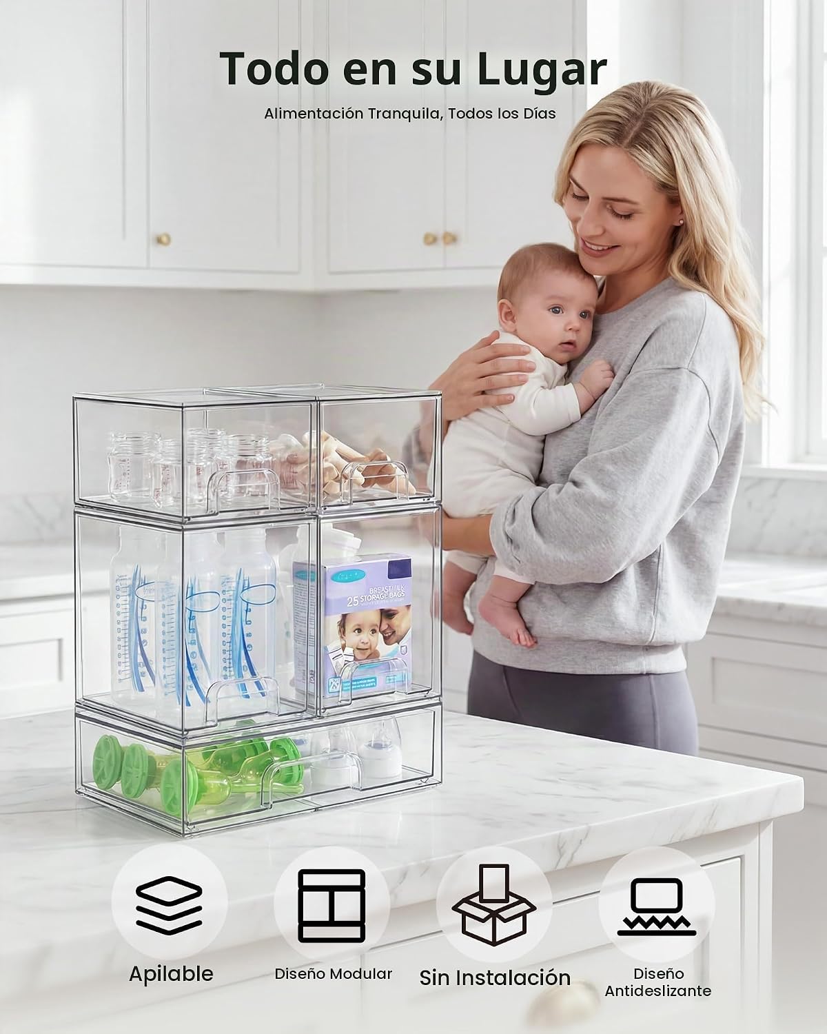 Vtopmart - Juego de 5 cajones de almacenamiento apilables, contened...