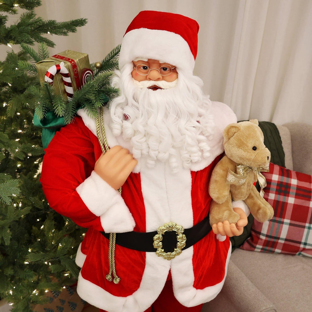 Fraser Hill Farm Papá Noel musical animado de 4.9 pies con oso de p...