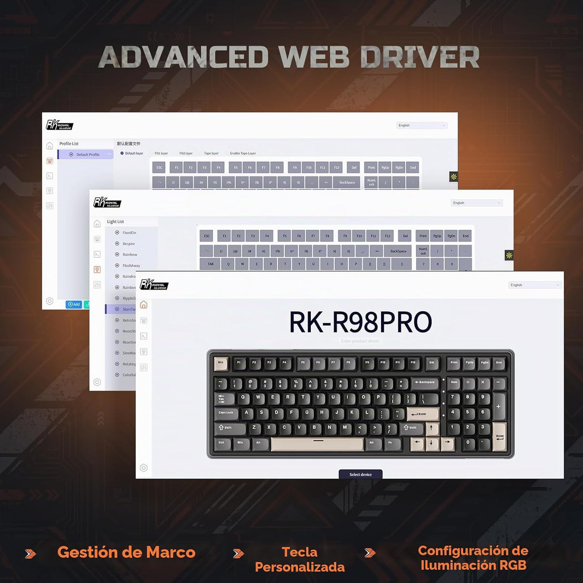 RK ROYAL KLUDGE R98 Pro Teclado mecánico con cable, teclado RGB par...