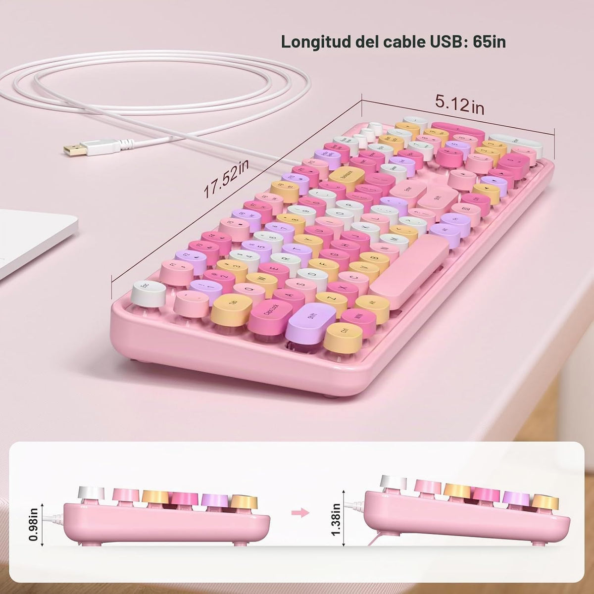 MOFII Teclado USB con cable de tamaño completo, colorido teclado de...