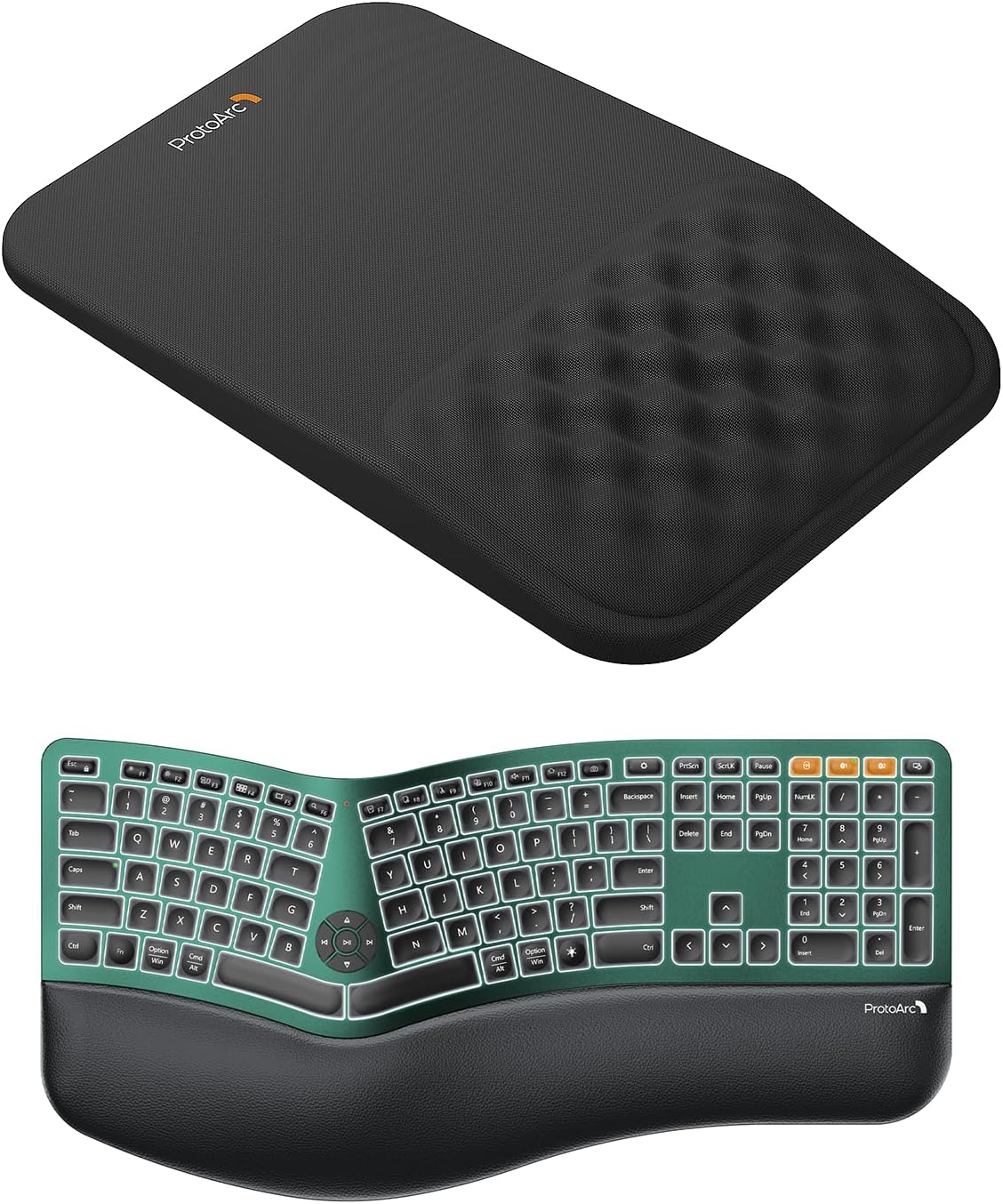 ProtoArc EK01 Plus Teclado ergonómico Bluetooth retroiluminado verd...