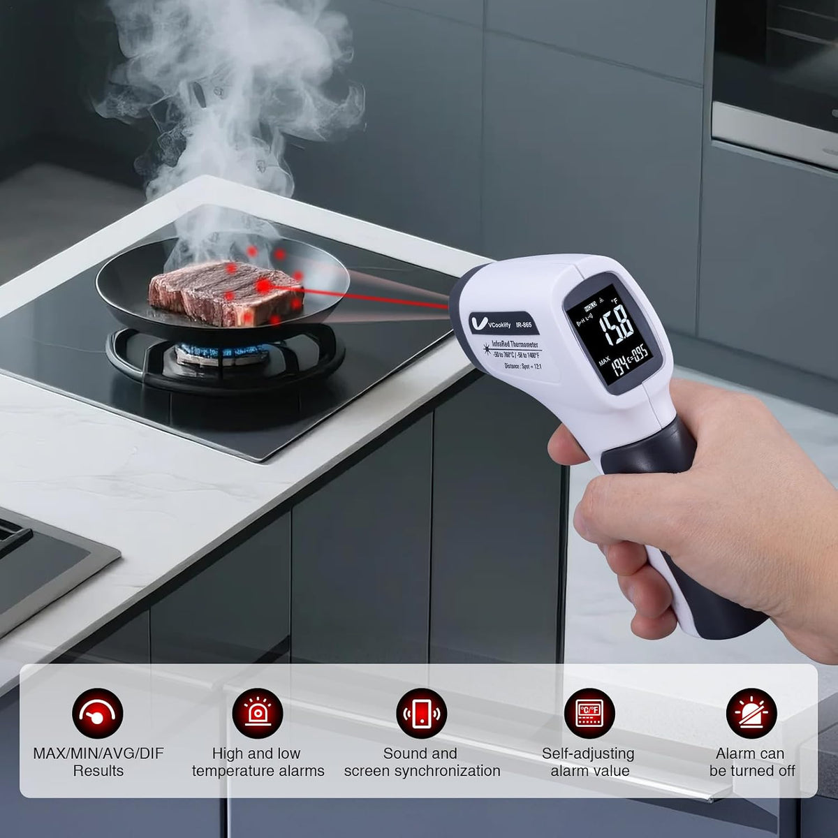 Pistola de temperatura VCooklify para carne, pistola de termómetro...