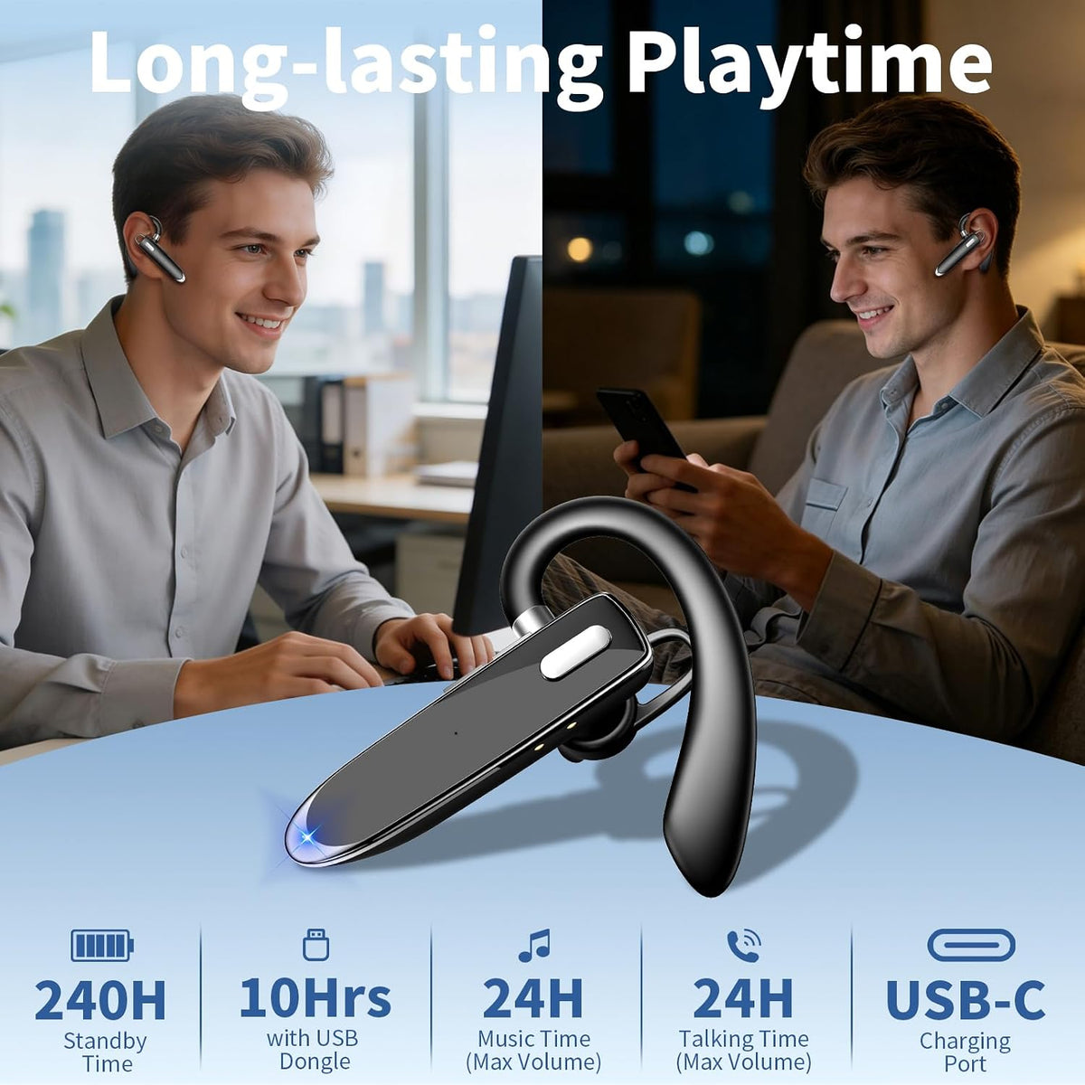 Xoruezls Auriculares Bluetooth 6.1, auricular inalámbrico con dongl...