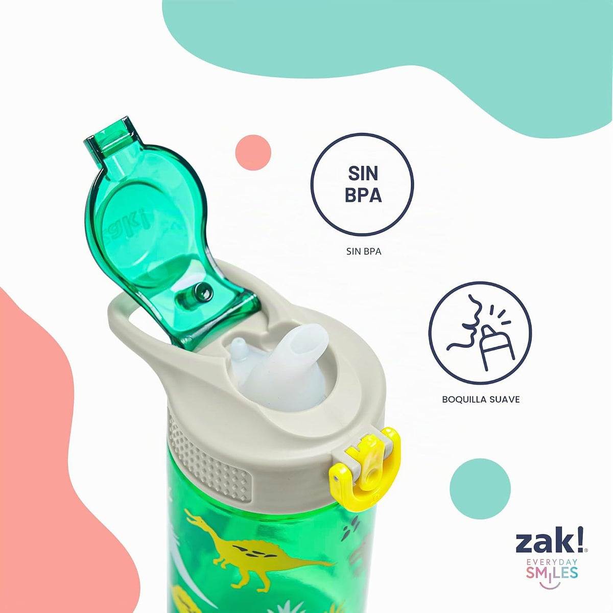 Zak Designs Barbie Sage Botella de agua para niños con pajita a pru...
