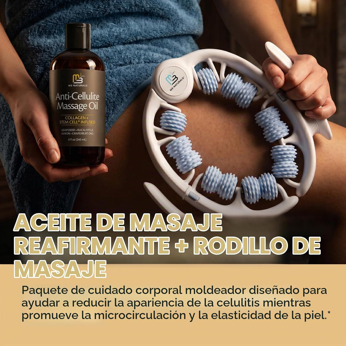 Kit de masajeador de drenaje linfático y aceite de masaje anticelul...