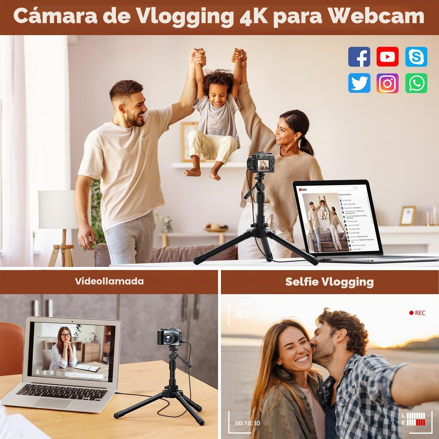 CAMWORLD Cámara digital 4K para fotografía, cámara de videografía d...
