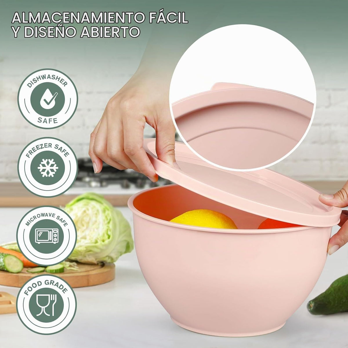 Greentainer Juego de 5 piezas de cuencos de mezcla de plástico con...
