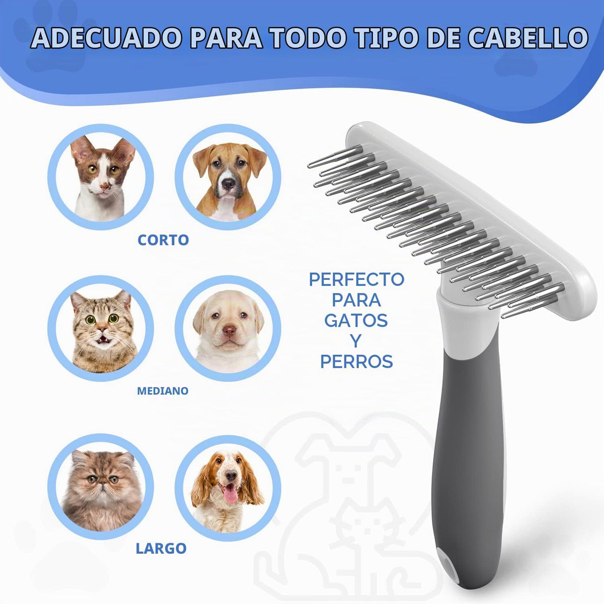 Rastrillo para perros, peine de pelo corto, largo y mate, cepillo p...