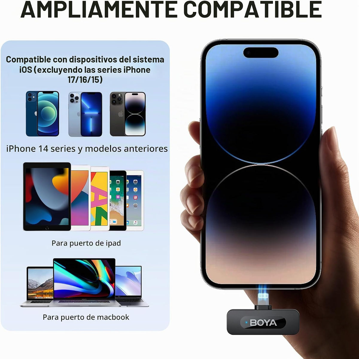 BOYA V2 - Micrófonos inalámbricos para iPhone con puerto Lightning...