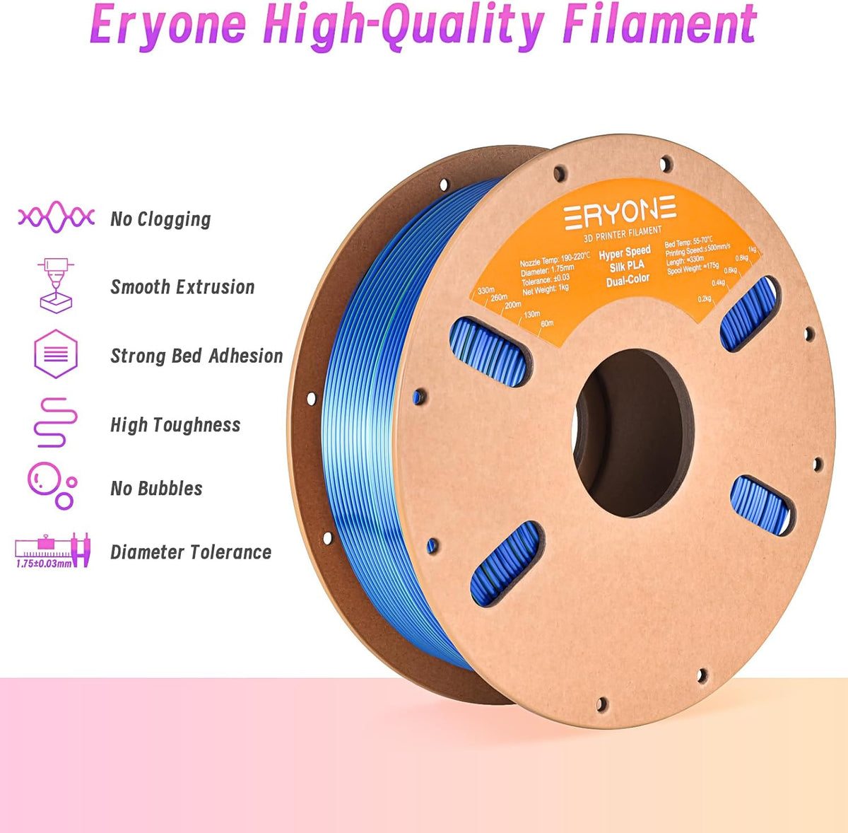 ERYONE HS Seda de Doble Color Filamento PLA para Impresora 3D 1.75m...