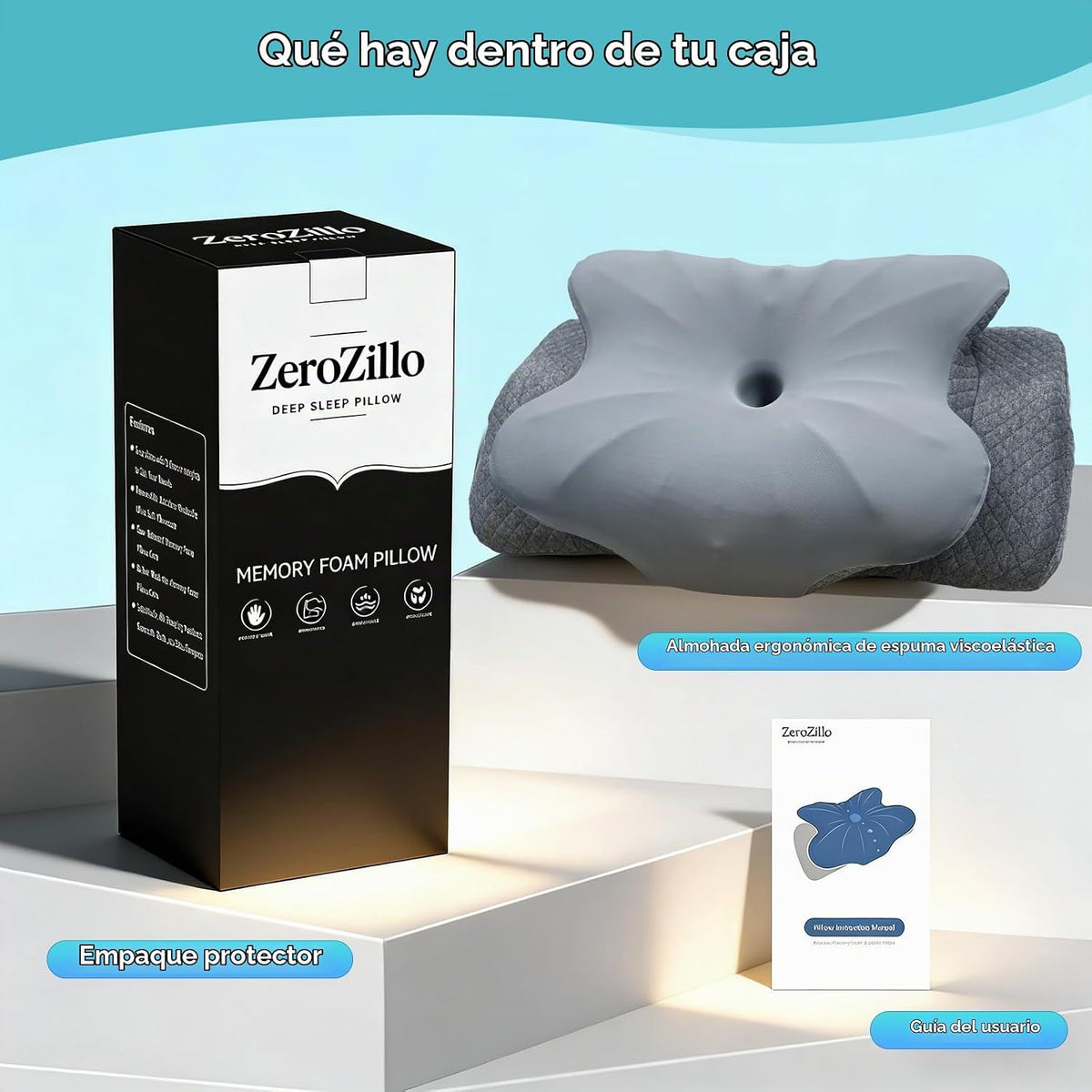 ZeroZillo Almohada cervical para dormir, almohada ergonómica de esp...