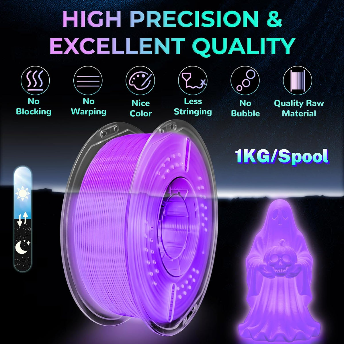 Frucindra Filamento de impresora 3D PLA+ que brilla en la oscuridad...