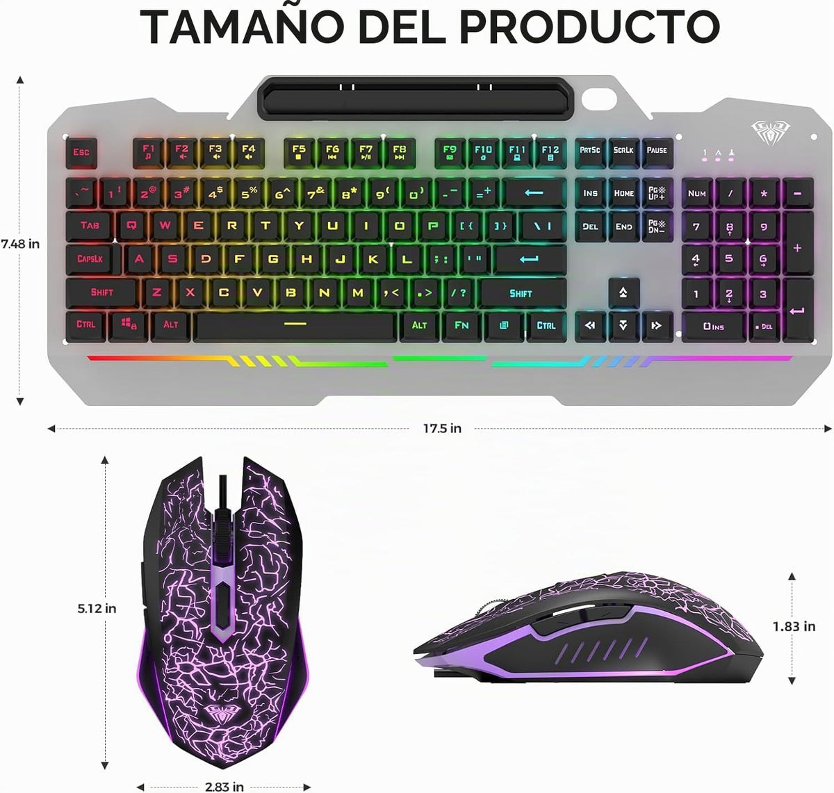 AULA Teclado, T102 Combo de teclado y mouse para juegos con 104 tec...
