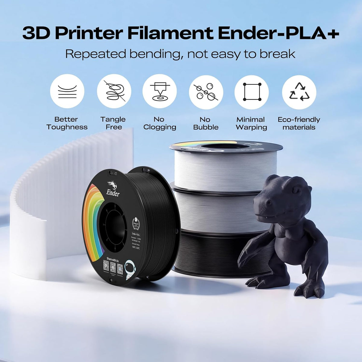 Creality Filamento para impresora 3D PLA+ de 0.07 in, multicolor, p...
