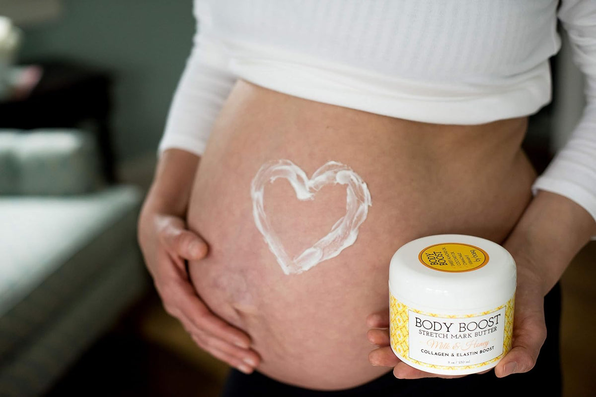 Body Boost Mantequilla de estrías de leche y miel, segura para el e...