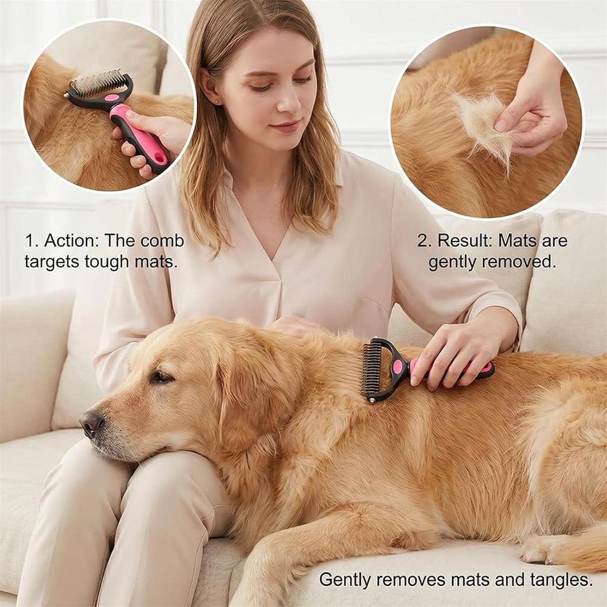 Pet Pro - Herramienta de aseo personal, cepillo para perros 2 en 1...