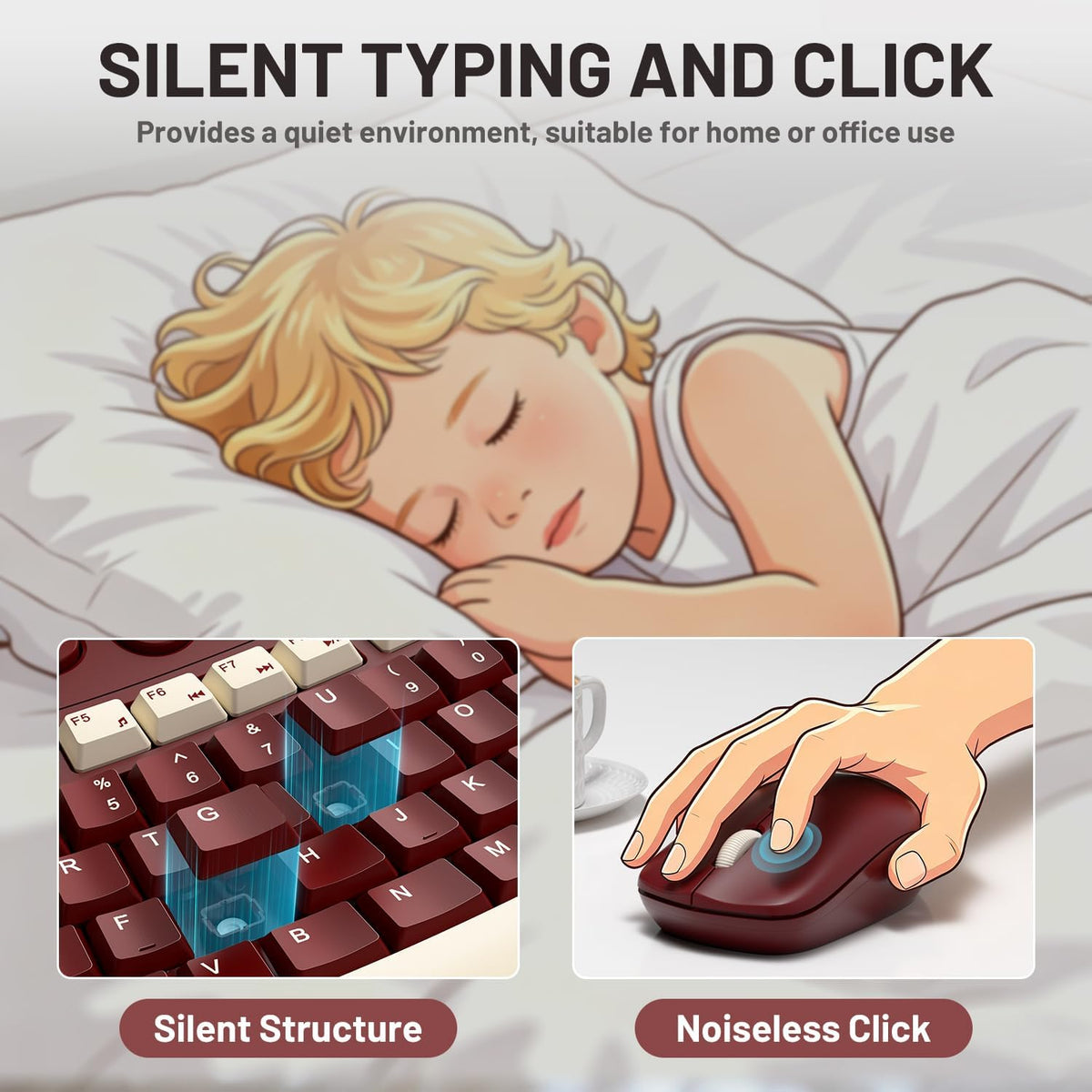 Teclado inalámbrico y ratón Combo silencioso ergonómico diseño curv...