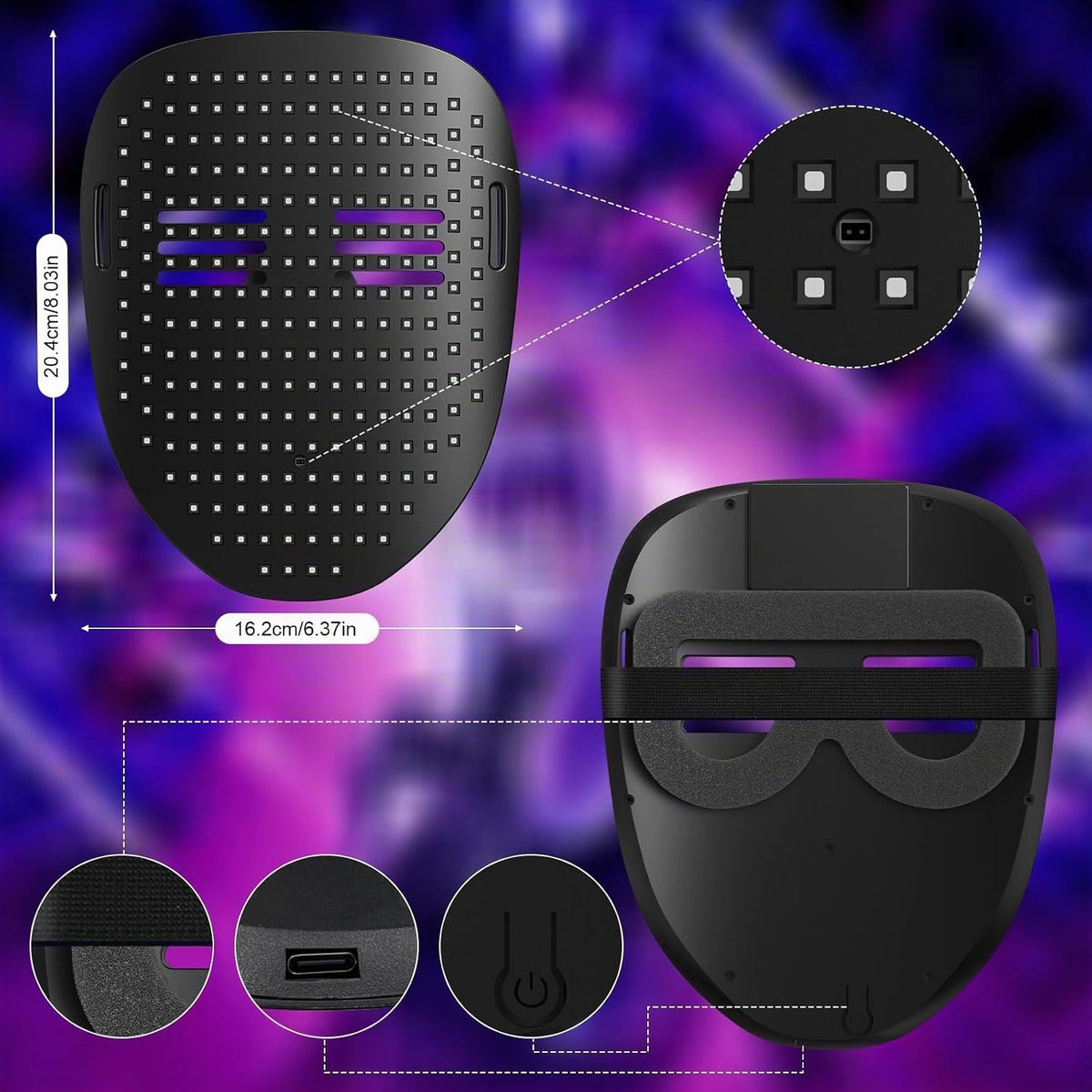 Máscara de luz LED con detección de gestos, disfraces de Halloween...