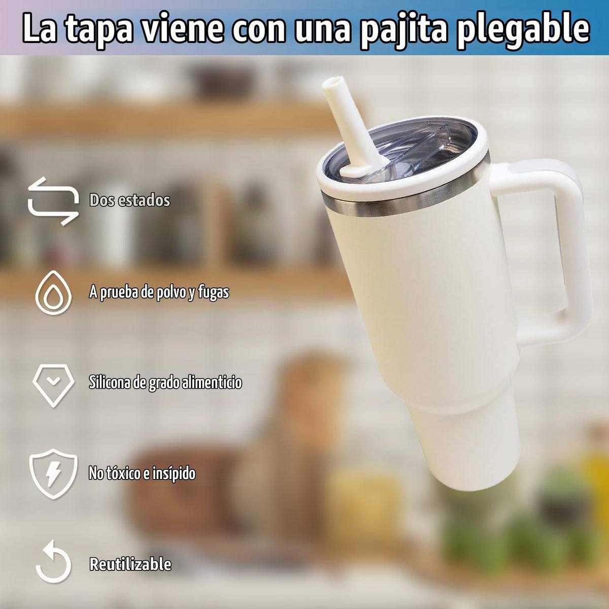 Stanley - Tapa de repuesto de 40 onzas, tapa con popote abatible a...