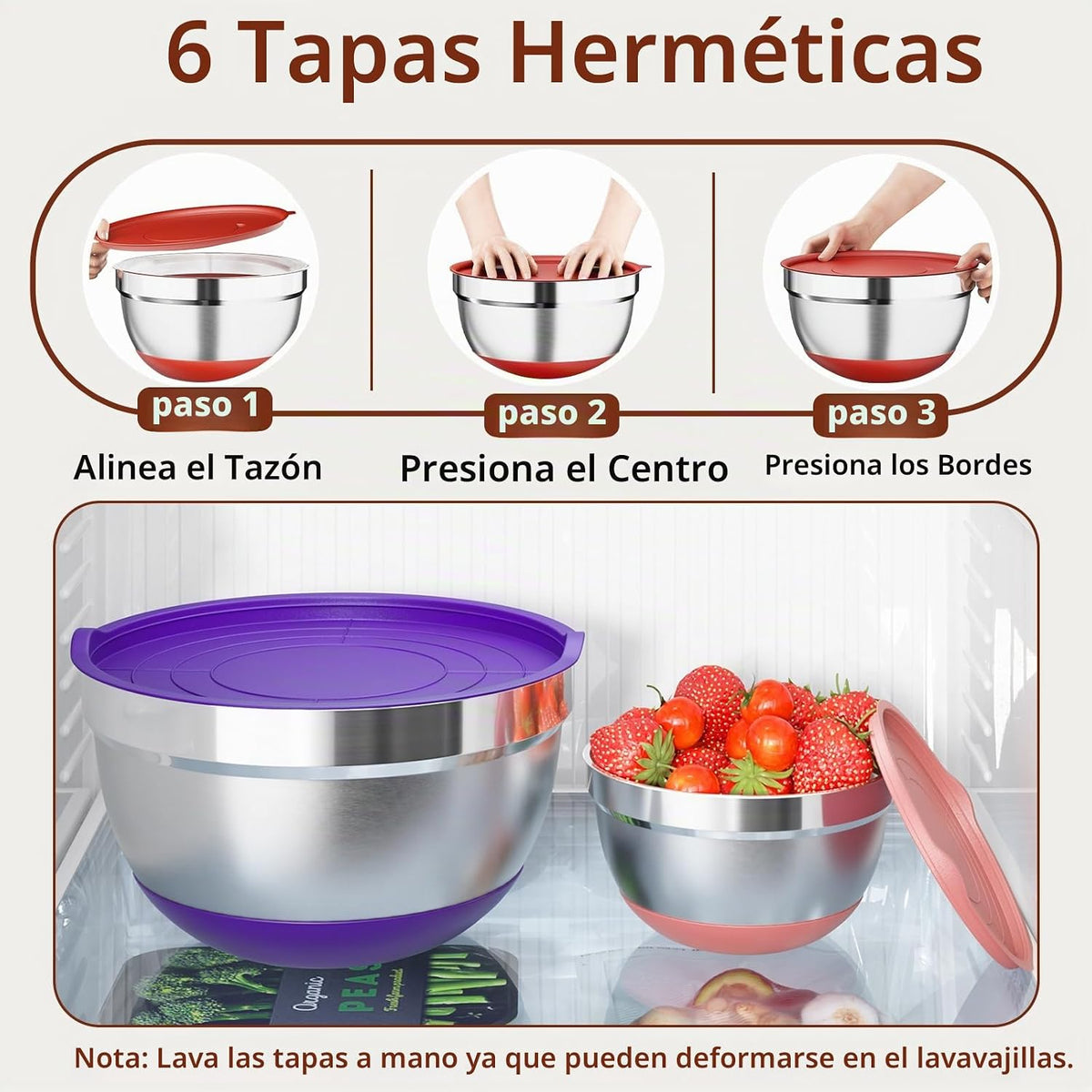 Hybemmy Paquete de 9 tazones para mezclar con tapas herméticas, cue...