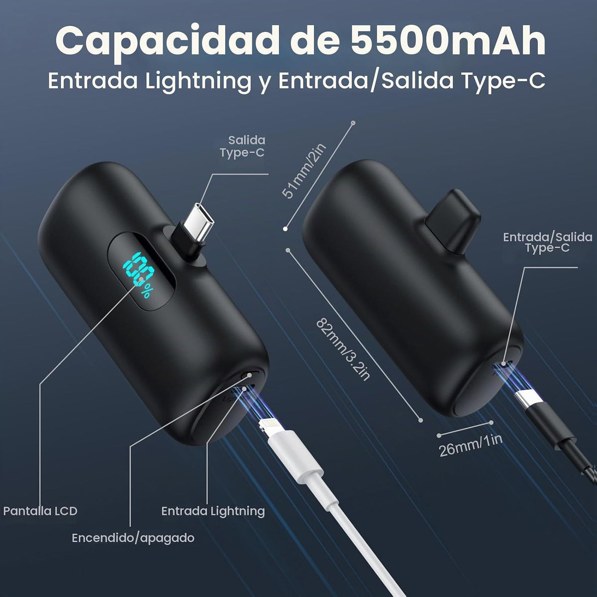 [Paquete de 2] Cargador portátil para iPhone 17\/16\/15, mini USB C...