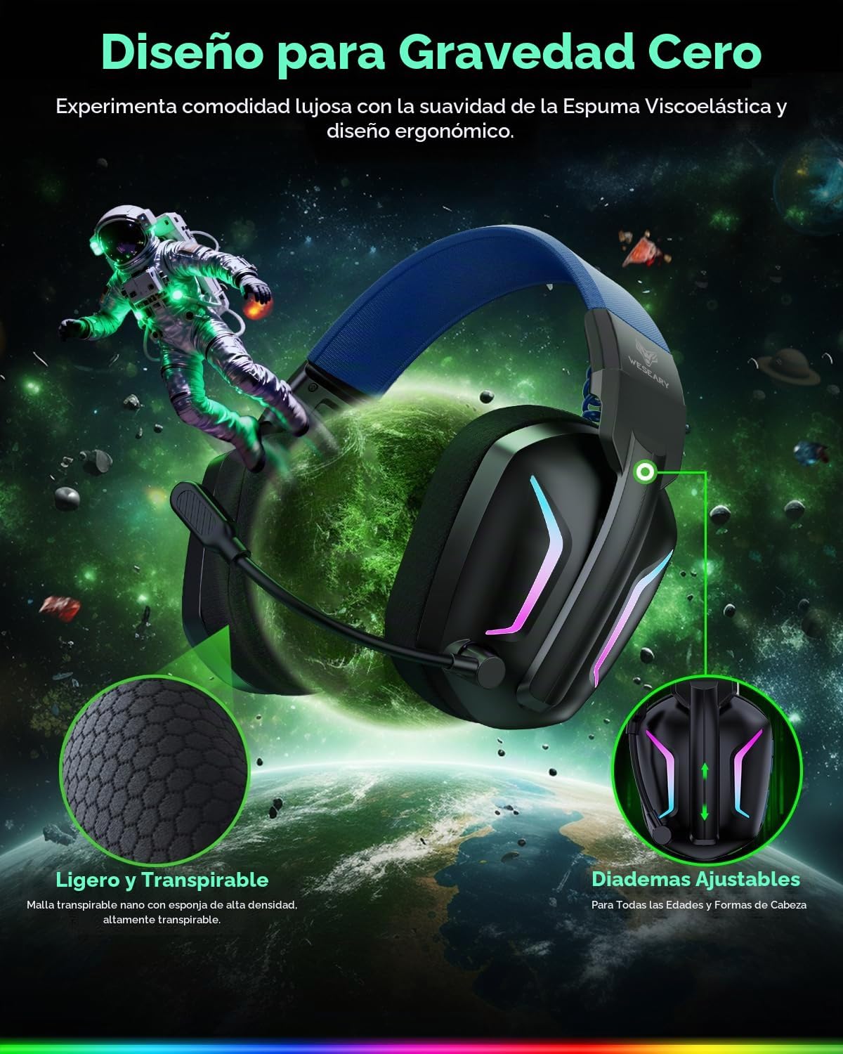 WESEARY Auriculares inalámbricos para juegos para PS5, PC, Switch y...